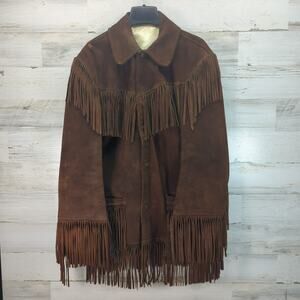Vintage Midwestern Brown Fringe Leather Cowboy Western Fringe Jacket S/M Look